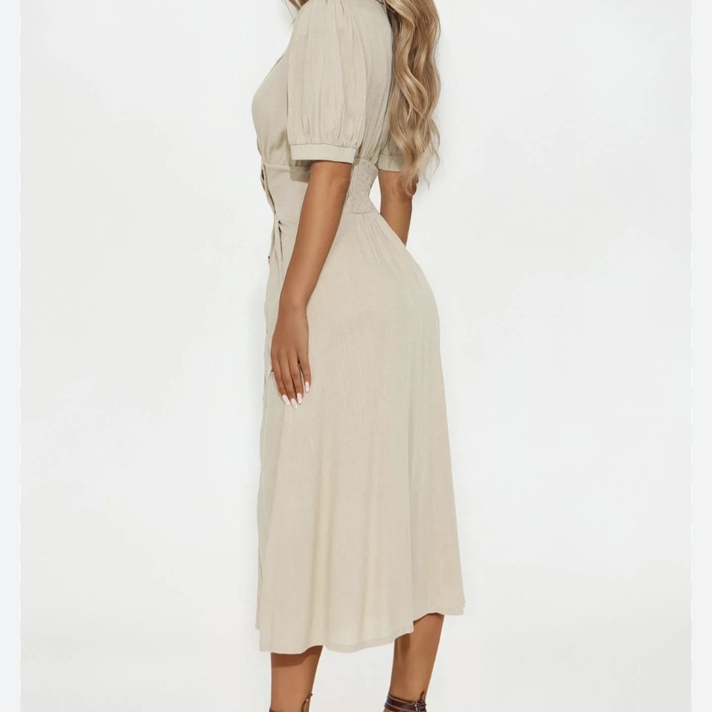 Fashion Nova Cream Button-Accent Midi Dress - Picture 2 of 5